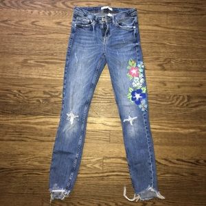 Zara Embroidered Denim Jeans